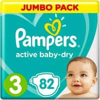 Подгузники Pampers Active Baby-Dry 6-10кг Размер 3 82шт х 2шт