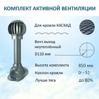 Комплект активной вентиляции: Нанодефлектор ND100-125 с манжетой, вент. выход 110 не утепленный, для скатной кровли Каскад, серый