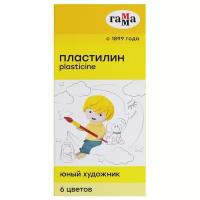 Пластилин Гамма "Юный художник" 84 гр. со стеком, 6 цветов (280042)