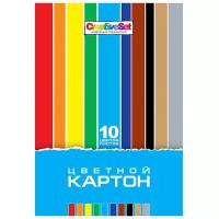 Картон цветной А4 мелованный, 10 листов 10 цветов, в папке, HATBER, 195х280 мм, "Creative", 10Кц4 05809, N049600