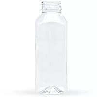 Бутылка пластиковая 0,5 мл квадратная с пробкой, крышкой, широкое горло 38 мм, прозрачная, 25 шт