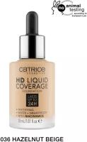 Основа тональная для лица `CATRICE` HD Liquid Coverage, тон 036 (Hazelnut Beige)