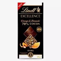 темный шоколад Lindt Excellence Апельсин и Миндаль 70%, 100 г (Из Финляндии)