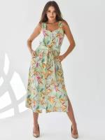 Сарафан лен 100 % летнее платье длинное большой размер сарафан размер 58 зеленый