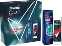 Clear Men Men + Rexona Футбольная коллекция, подарочный набор шампунь и гель для душа 200 мл + 180 мл