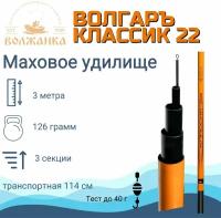 Удилище маховое без колец "Волгаръ Классик-22" 3.0м (3 секции) тест до 40гр (композит),удочка бюджетная поплавочная Волжанка