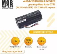 Аккумуляторная батарея для ноутбука Asus G751 (A42N1403-4S2P) 15V 5200mAh OEM черная