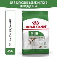 Сухой корм Royal Canin Mini Adult (Мини Эдалт) для собак мелких размеров от 10 месяцев до 8 лет, 0,8 кг