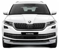 Защита переднего бампера d57+d42 Rival для Skoda Kodiaq I 2017-н. в, нерж. сталь, R.5101.002