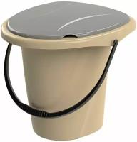Ведро-туалет 18л пластиковое для пожилых людей до 90кг бежевое с серой крышкой