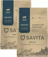 SAVITA ADULT CATS SALMON AND WHITE FISH беззерновой для взрослых кошек с лососем и белой рыбой (2 + 2 кг)