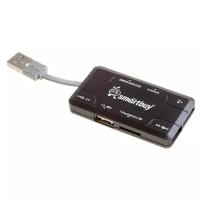 Картридер + Хаб Smartbuy 750, USB 2.0 3 порта+SD/microSD/MS/M2 Combo, черный (SBRH-750-K)