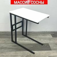 Стол прикроватный Loft со столешницей белого цвета из массива сосны и черными металлическими ножками, 55x35x60 см