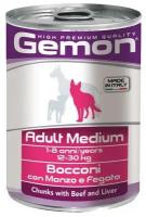 Gemon Dog Medium консервы для собак средних пород (кусочки) Говядина и печень, 415 г