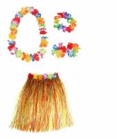 Гавайская юбка разноцветная 40 см, ожерелье лея 96 см, венок, 2 браслета (набор)
