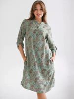 Женское повседневное, летнее платье-туника из штапеля, большой размер 50. Разноцветный, хаки. Текстильный край