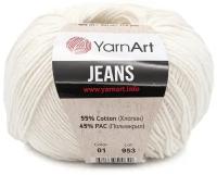 Пряжа YarnArt Jeans (ЯрнАрт Джинс) - 1 моток Цвет: 01 белый 55% хлопок, 45% полиакрил 160м/50г