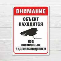 Табличка "Объект находится под постоянным видеонаблюдением", 20х27 см, ПВХ