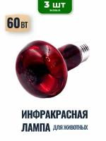 60Вт Инфракрасная лампа R63 E27 икзк кэлз (красный спектр), 3 шт