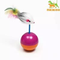Мышь-неваляшка из натурального меха на шаре, 11 х 5 см фиолетовый/оранжевый 7704960