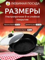 Сковорода с крышкой 28 см с съемной ручкой с антипригарным покрытием, для всех типов плит, кроме индукционной