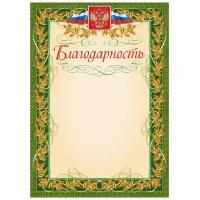 Благодарность А4 140 г/кв.м 40 шт в уп (зеленая рамка, герб, триколор, КЖ-158уп) 1010278