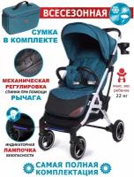 Коляска прогулочная Dearest 819 PLUS модель 2023, с механической спинкой, большим капюшоном, накидкой для ног, полная комплектация, белая рама (изумрудный)