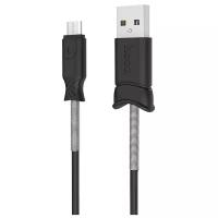 Дата-кабель Hoco X24 Pisces USB-MicroUSB (с пружиной) 1 м, черный