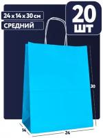 Подарочный крафт пакет голубой 20 шт/уп с кручеными ручками