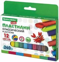 Пластилин классический для лепки (набор) для детей Brauberg Kids, 12 цветов, 240 г, 105873