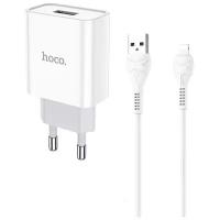 Сетевое зарядное устройство HOCO C81A Asombroso single 1xUSB с Кабелем USB - Lightning, 2.1A, 10W, белый