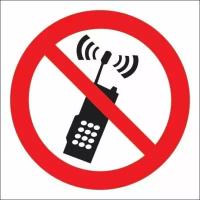 Знак Р18 "Запрещается пользоваться мобильным (сотовым) телефоном или рацией", 200x200мм, пленка, 50шт./Стандарт-Технологии/ГОСТ 12.4.026-2015