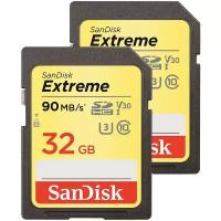 Карта памяти SanDisk Extreme SDHC UHS Class 3 V30 90MB/s 2x32GB