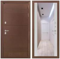 Входная дверь металлическая для дома с терморазрывом LAITE с внутренней панелью зеркало максимум, цвет сандал белый, размер по коробке 880х2050, левая