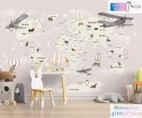 Фотообои флизелиновые с виниловым покрытием в детскую Luxury Walls AM00104 "Карта мира" 400х270 см