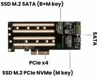 Адаптер-переходник / плата расширения для установки накопителей SSD M.2 SATA (B+M key) в разъем SATA / M.2 PCIe NVMe (M key) в слот PCIe 3.0 x4