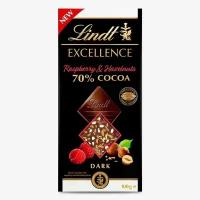 темный шоколад Lindt EXCELLENCE 70% Cocoa Raspberry & Hazelnuts, Малина и Фундук 100 г (Из Финляндии)