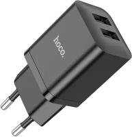 Адаптер/Блок питания/Быстрая зарядка для телефона 2 USB-A 2.1А /Hoco N25 Dual Port Safe Charger black (EU)
