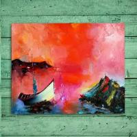 Абстрактная Картина с морем и лодками подарочная