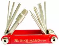 Мультитул Bikehand YC-262, шестигранники 2/2.5/3/4/5/6/8мм, плоская/крестовая отвертки, красный