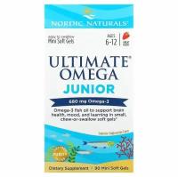 Oмега Джуниор для детей от 6 до 12 лет Complete Omega Junior 680 мг со вкусом клубники Nordic Naturals 90 гелевых мини капсул