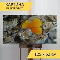 Картина на ОСП 125х62 см. "Цветок, сваровски, кристалл" горизонтальная, для интерьера, с креплениями