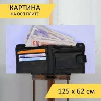 Картина на ОСП 125х62 см. "Бумажник, кошелек, деньги" горизонтальная, для интерьера, с креплениями
