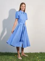 Платье-рубашка с поясом, Calista, размер 44, цвет Темно-голубой