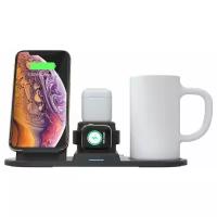 Беспроводная зарядка 6 в 1 Rapture 1016 (iPhone+Apple Watch+AirPods+Подогрев+2X-USB) черная