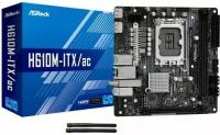 Материнская плата mATX ASRock H610M-ITX/AC (LGA1700, H610, 2*DDR4(3200), 4*SATA 6G, M.2, PCIE, 7.1CH, Glan, WiFi, BT, 2*USB 3.2, HDMI/DP)