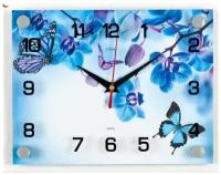 Часы прямоугольные "фиолетовые орхидеи И бабочки" дерево/стекло кварцевый механизм 20х26 см