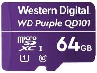 Карта памяти WD Purple SC QD101 Ultra Endurance MicroSDXC WDD064G1P0C 64ГБ Class 10 UHS 1 (U1) для видеонаблюдения