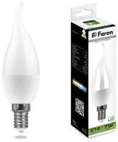 Лампа светодиодная FERON, (7W) 230V E14 4000K на ветру C37T, LB-97 9786644