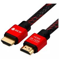 Кабель HDMI 1.5м GCR Ultra HD 4K 3D 18 Гбит/с нейлон частично черно-красный с позолоченными контактами и коннекторами